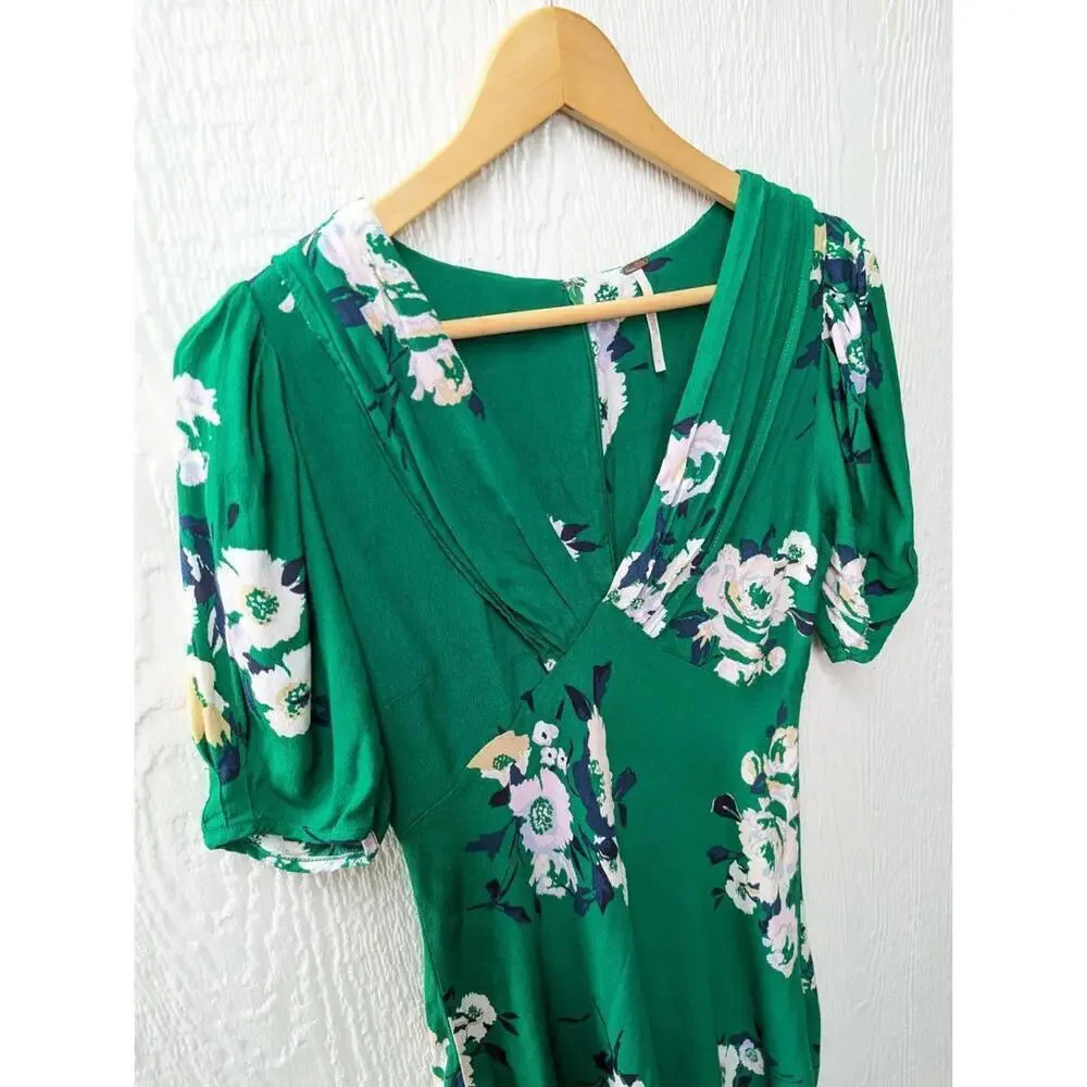 Free People Neon Garden Mini Dress Green Floral Preppy Dainty Women's Size 6